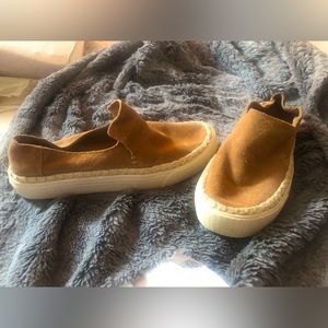 Toms brownish tan suede slip on shoes, 6.5 women’s
